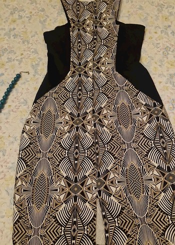 Siyah Baskılı Midi Boy Elbise - Görsel 3