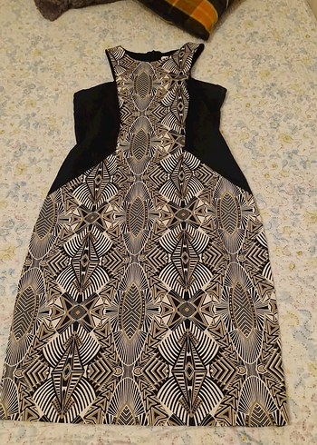 Siyah Baskılı Midi Boy Elbise - Görsel 2