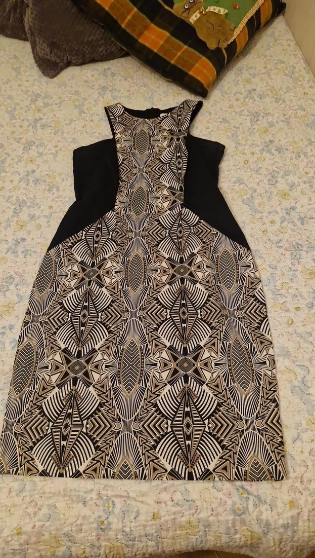 Siyah Baskılı Midi Boy Elbise - Görsel 2