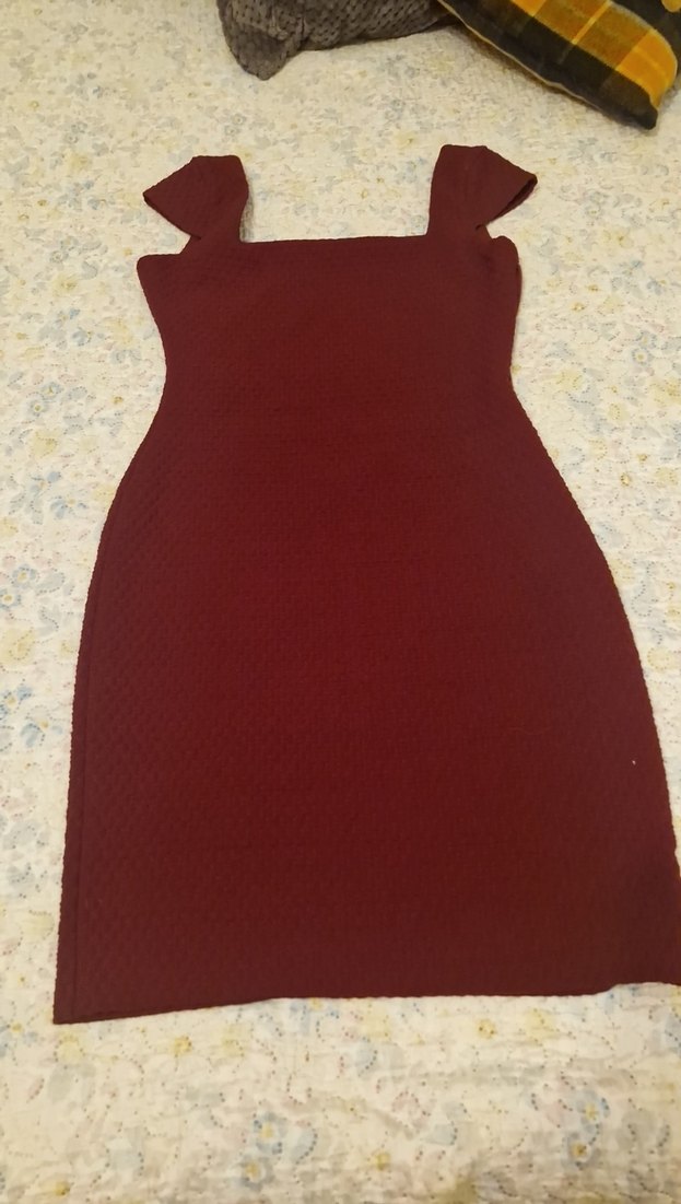 Bordo renkli elbise - Görsel 2