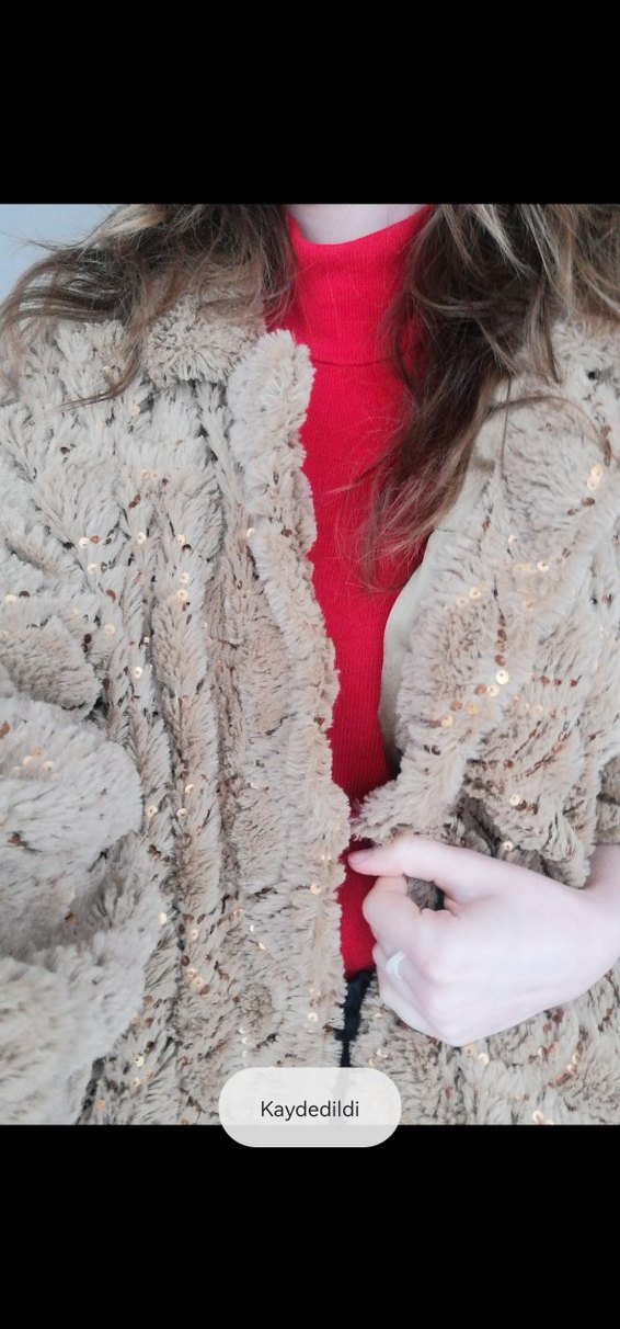 Bej Peluş Kadın Bohem Midi Kürk Ceket - Görsel 2