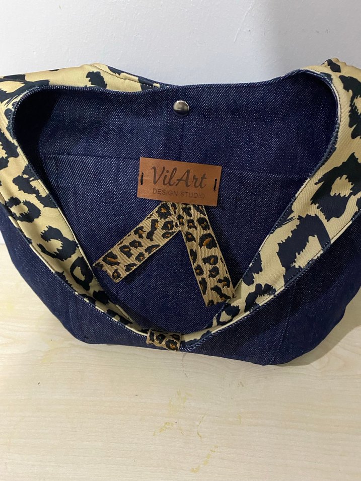 Leopar Desenli Koyu Mavi Kot Kadın Çanta - Görsel 2