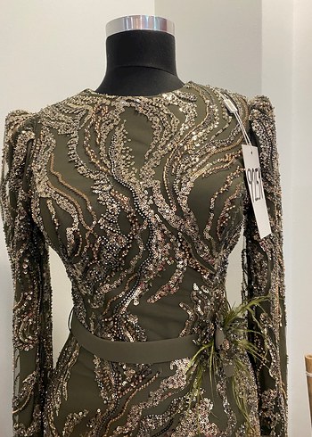 Kadın Haki Uzun Yılan Desenli Drapeli Elbise - Görsel 3