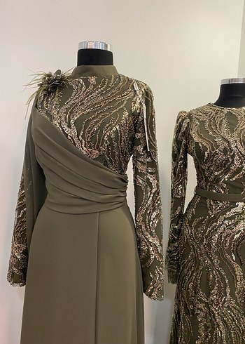 Yılan Desenli Uzun Kollu Kadın Abiye Elbise - Görsel 2