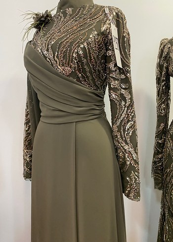 Yılan Desenli Uzun Kollu Kadın Abiye Elbise - Görsel 5