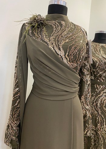 Yılan Desenli Uzun Kollu Kadın Abiye Elbise - Görsel 3