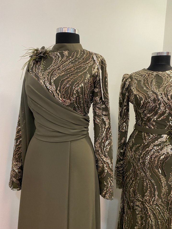 Yılan Desenli Uzun Kollu Kadın Abiye Elbise - Görsel 2