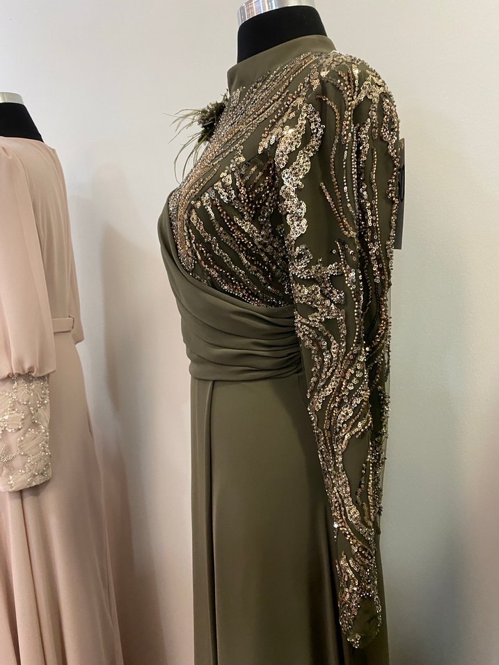 Yılan Desenli Uzun Kollu Kadın Abiye Elbise - Görsel 4