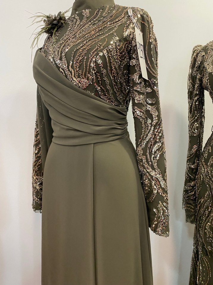 Yılan Desenli Uzun Kollu Kadın Abiye Elbise - Görsel 5