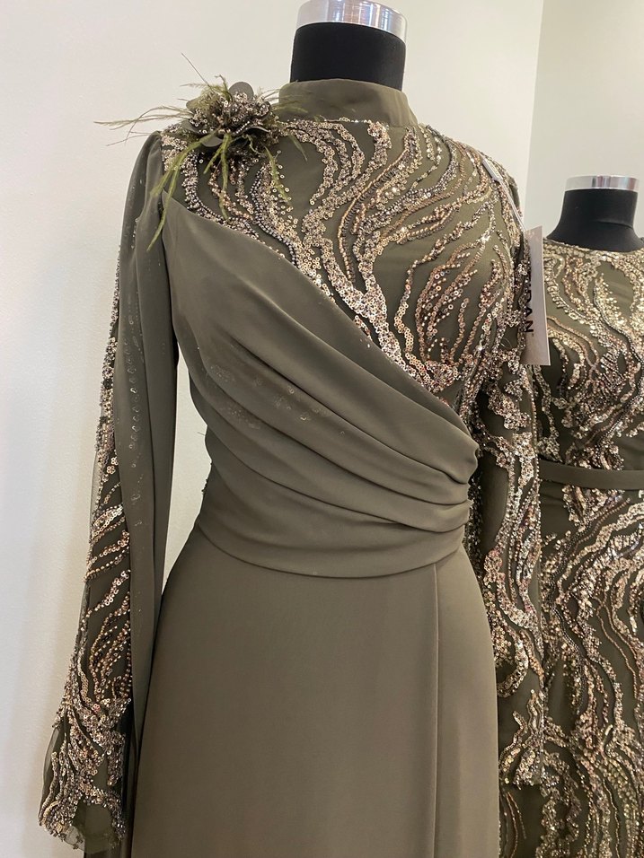 Yılan Desenli Uzun Kollu Kadın Abiye Elbise - Görsel 3