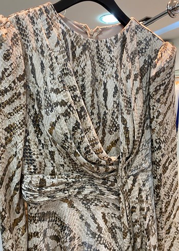 Yılan Desenli Uzun Kollu Drapeli Kadın Elbise - Görsel 3