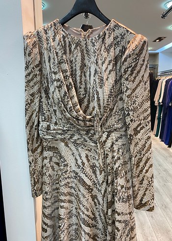 Yılan Desenli Uzun Kollu Drapeli Kadın Elbise - Görsel 2