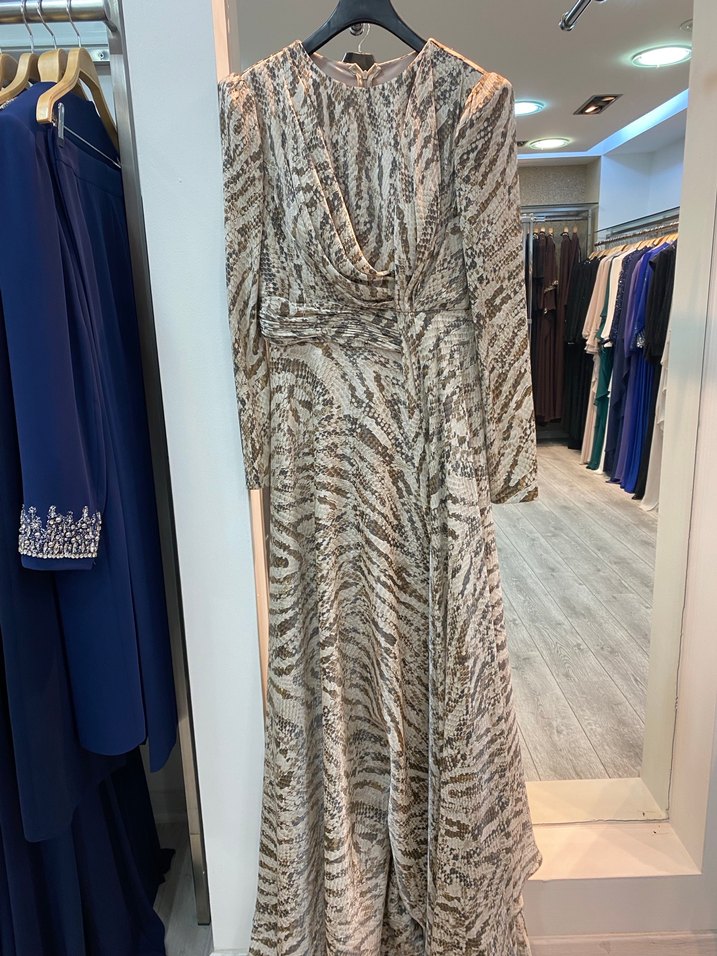 Yılan Desenli Uzun Kollu Drapeli Kadın Elbise - Görsel 5