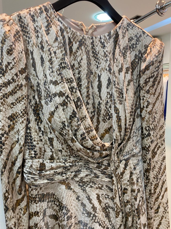 Yılan Desenli Uzun Kollu Drapeli Kadın Elbise - Görsel 3