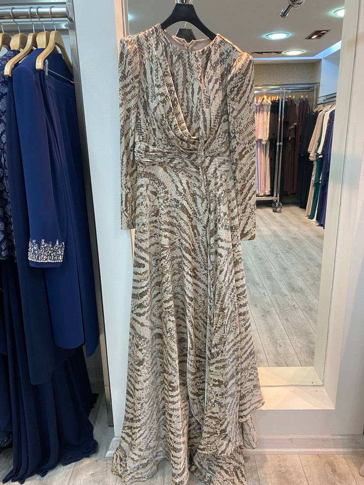 Yılan Desenli Uzun Kollu Drapeli Kadın Elbise - Görsel 4