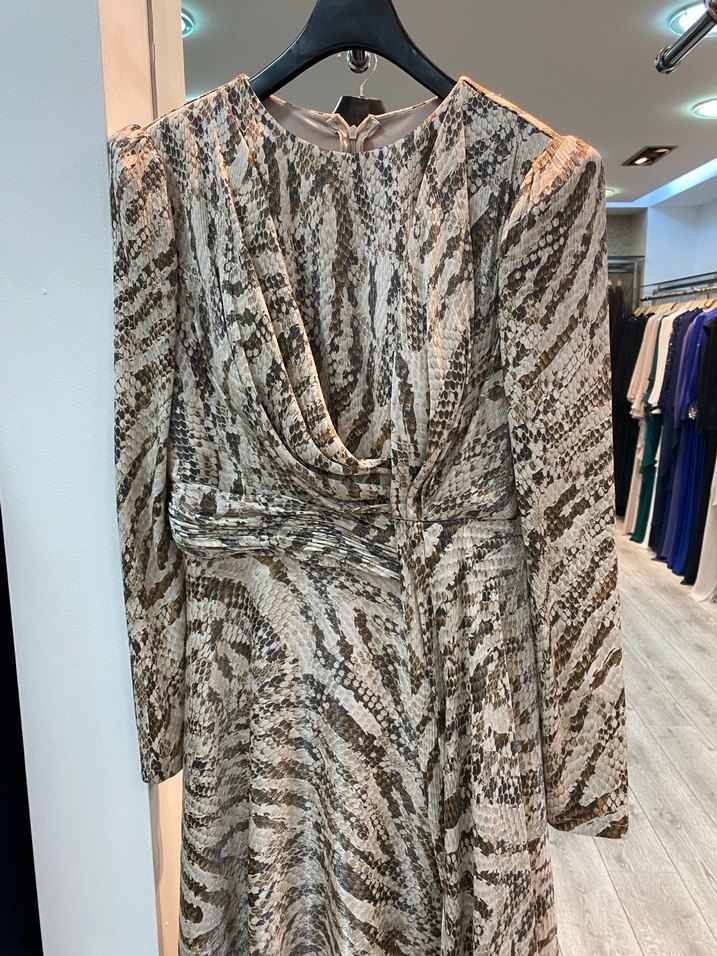 Yılan Desenli Uzun Kollu Drapeli Kadın Elbise - Görsel 2