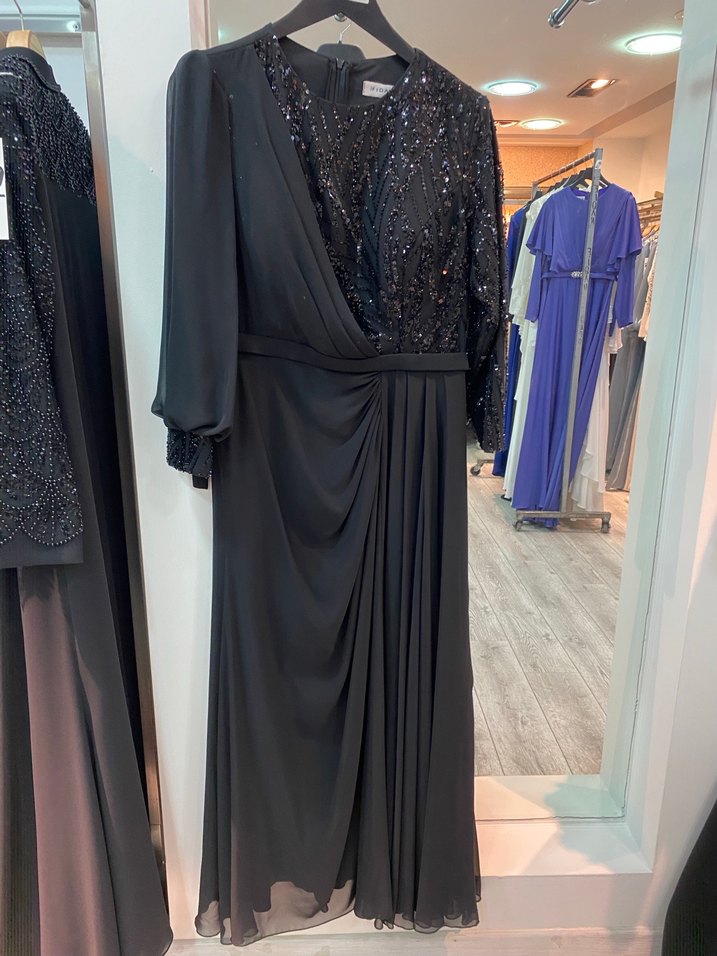 Drapeli Siyah Uzun Abiye Elbise - Görsel 3