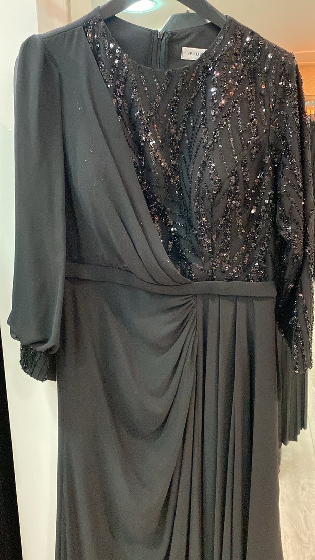 Drapeli Siyah Uzun Abiye Elbise - Görsel 4