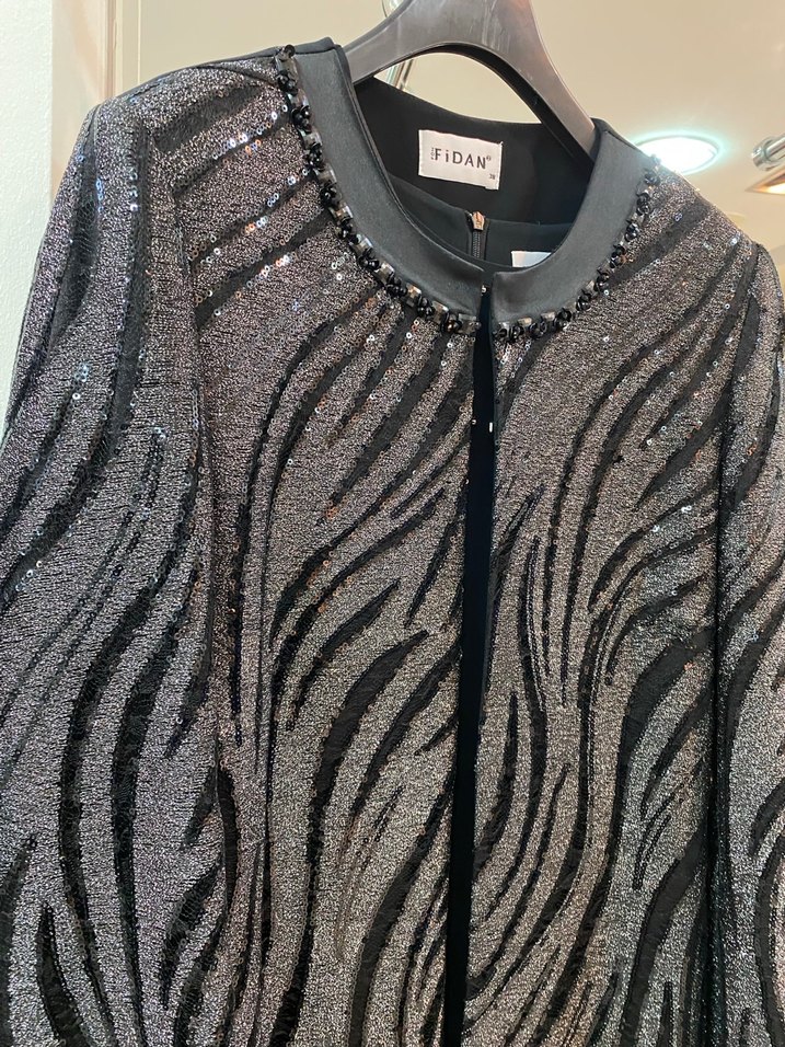 Gri Zebra Desenli Uzun Kadın Elbise - Görsel 3