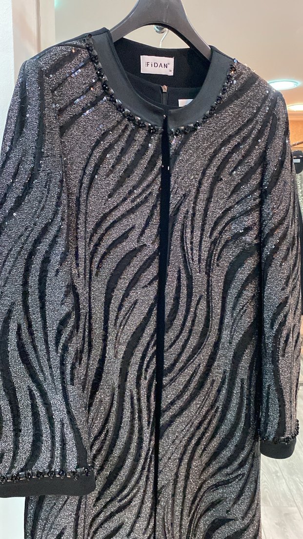 Gri Zebra Desenli Uzun Kadın Elbise - Görsel 4