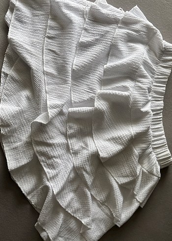 Beyaz Fırfırlı Keten Mini Etek - Görsel 2