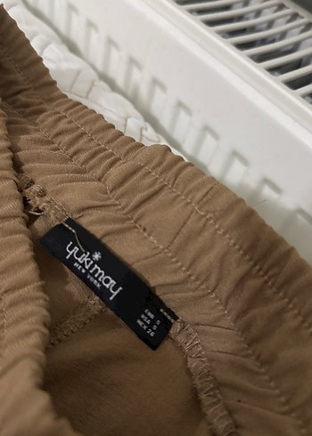 Kadın Bej Keten Midi Kumaş Pantolon - Görsel 3