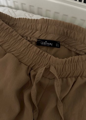 Kadın Bej Keten Midi Kumaş Pantolon - Görsel 2