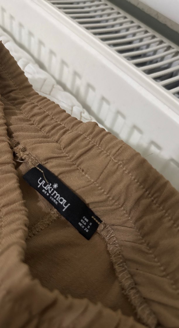 Kadın Bej Keten Midi Kumaş Pantolon - Görsel 3