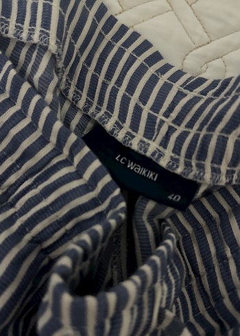 Kadın Mavi Çizgili Rahat Keten Pantolon - Görsel 2