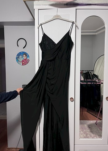 Siyah V Yaka Uzun Askılı Tulum - Görsel 2