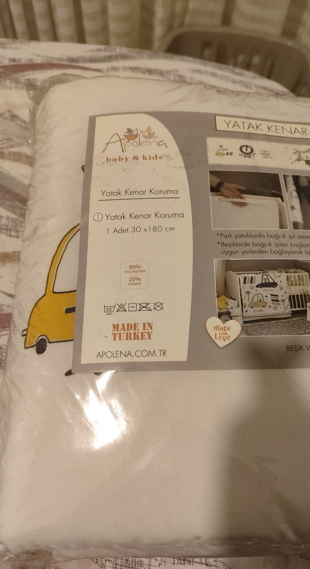 Beyaz Gri Baskılı Bebek Yatak Kenar Koruma - Görsel 2