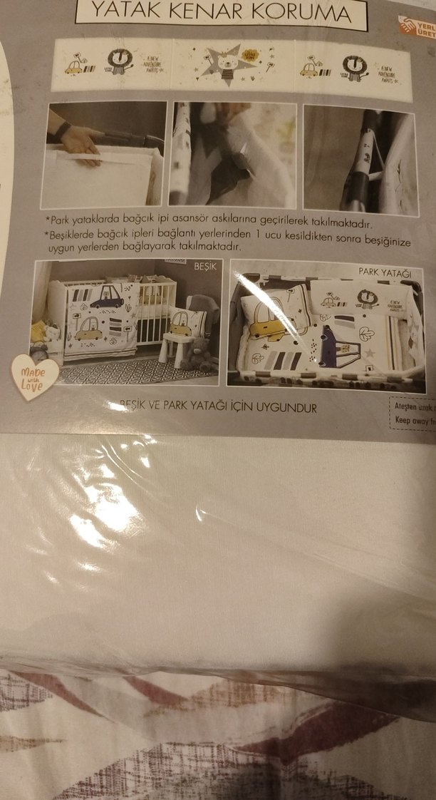 Beyaz Gri Baskılı Bebek Yatak Kenar Koruma - Görsel 4