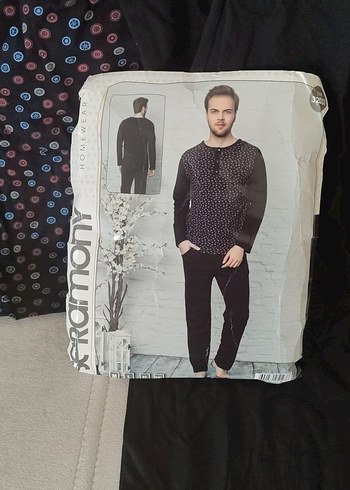 Siyah Desenli Uzun kol erkek pijama takımı sıfır. - Görsel 4