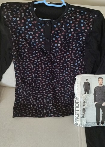 Siyah Desenli Uzun kol erkek pijama takımı sıfır. - Görsel 2