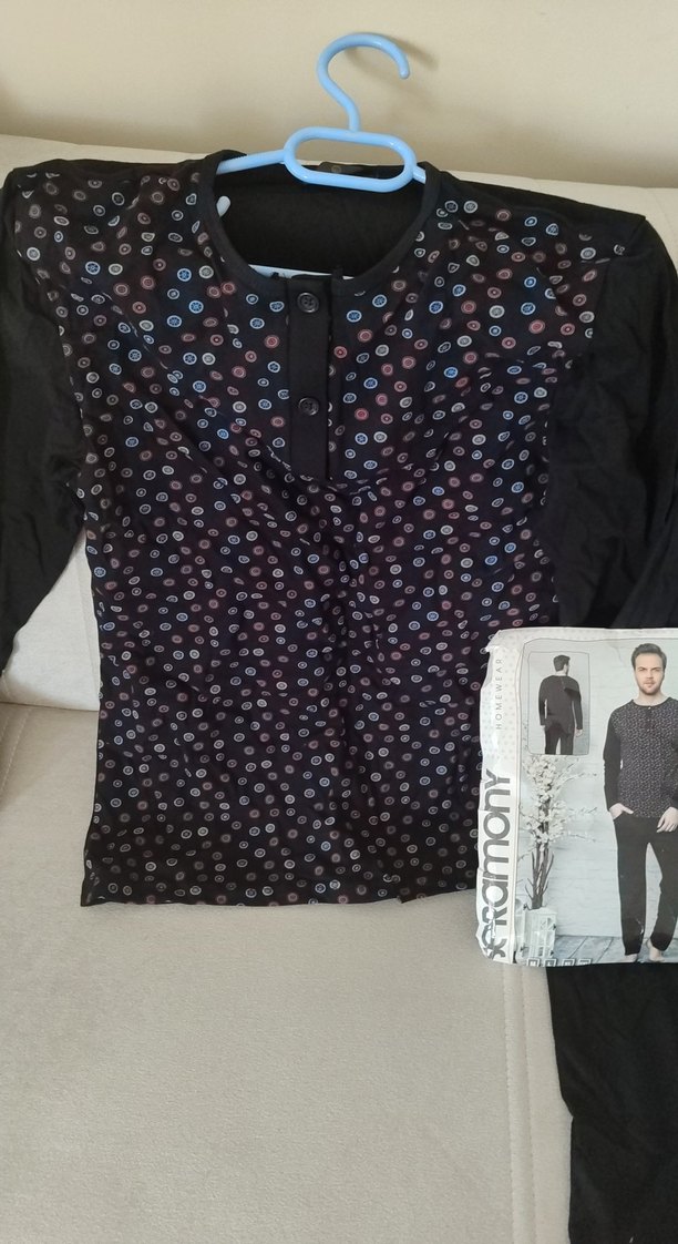 Siyah Desenli Uzun kol erkek pijama takımı sıfır. - Görsel 2