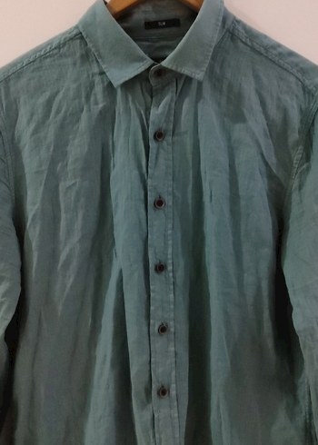 Düğmeli Yeşil Keten Erkek Gömlek - Görsel 2