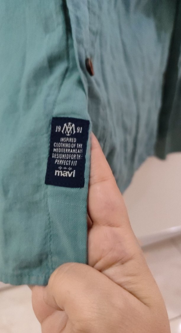 Düğmeli Yeşil Keten Erkek Gömlek - Görsel 3