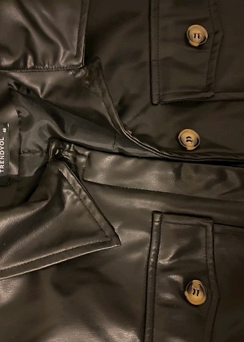 Düğmeli Siyah Deri Kadın Ceket - Görsel 2