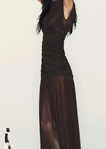 ZARA Drapeli Uzun Kadın Elbise - Görsel 4