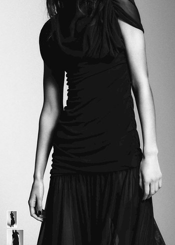 ZARA Siyah Drapeli Uzun Elbise - Görsel 3