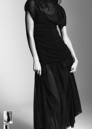 ZARA Siyah Drapeli Uzun Elbise - Görsel 4