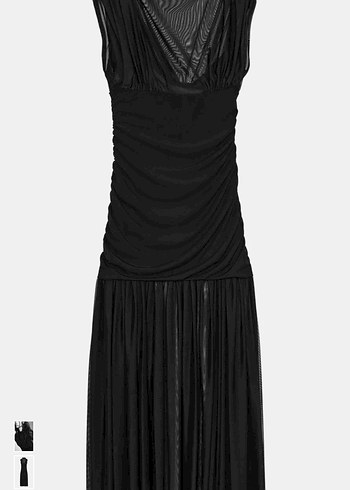 ZARA Siyah Drapeli Uzun Elbise - Görsel 2