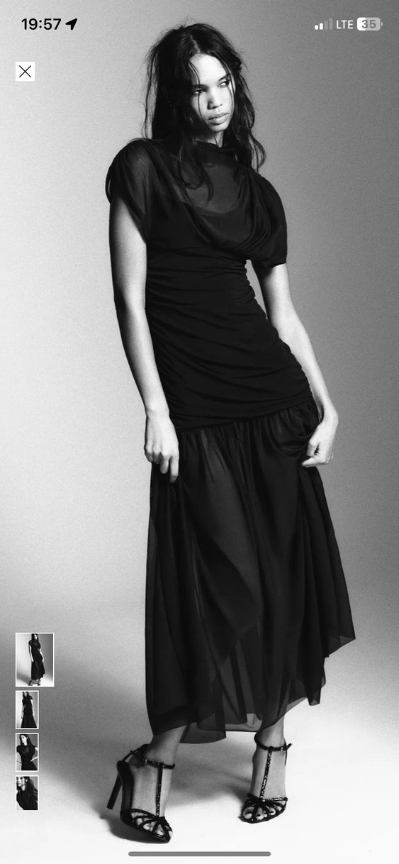 ZARA Siyah Drapeli Uzun Elbise - Görsel 4