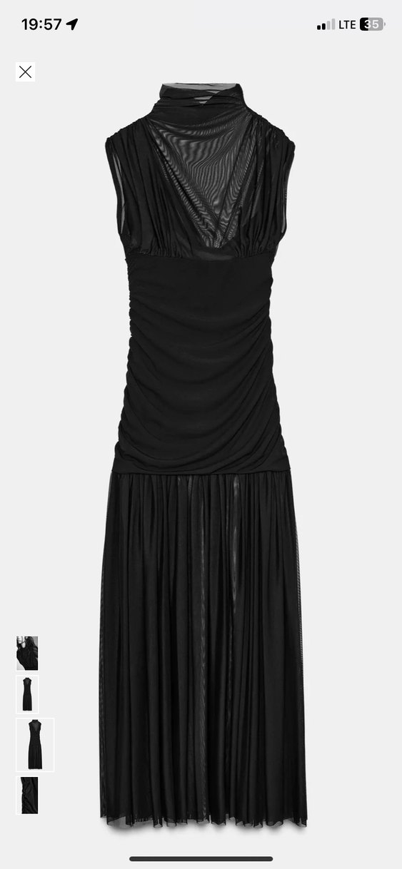 ZARA Siyah Drapeli Uzun Elbise - Görsel 2