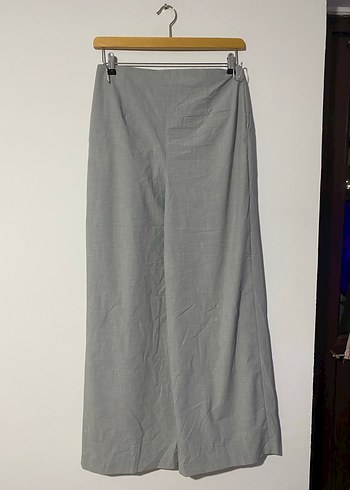 adL Gri Kadın Keten Pilili Bol Kesim Pantolon - Görsel 2