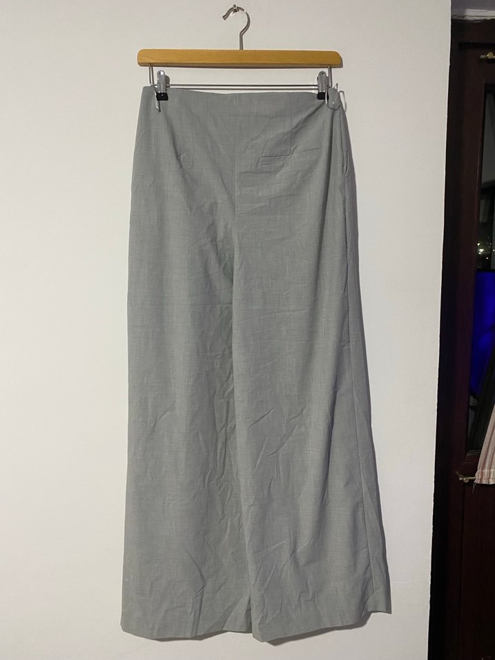 adL Gri Kadın Keten Pilili Bol Kesim Pantolon - Görsel 2