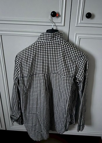 Kadın Gri Ekose Düğmeli Uzun Kollu Gömlek - Görsel 2