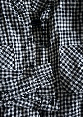 Kadın Gri Ekose Düğmeli Uzun Kollu Gömlek - Görsel 4