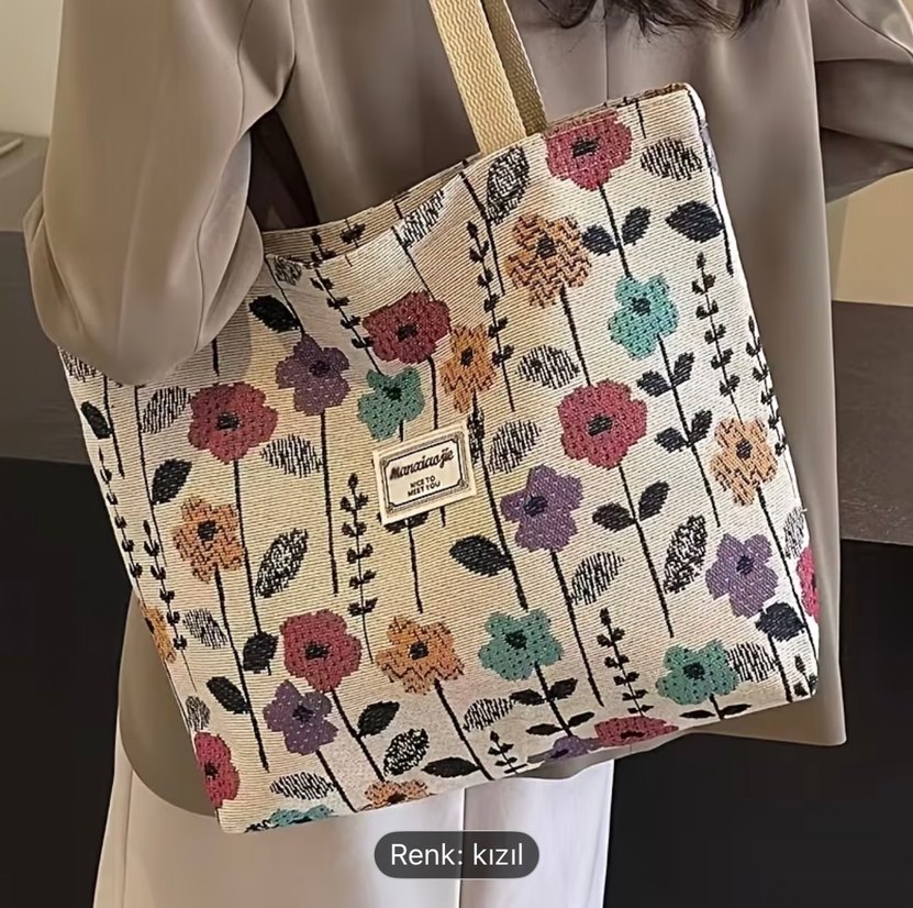 Çiçek Desenli Bohem Kadın Çantası - Görsel 2