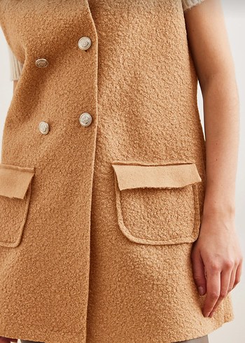 Kürklü Bej Mini Kadın Yelek - Görsel 3